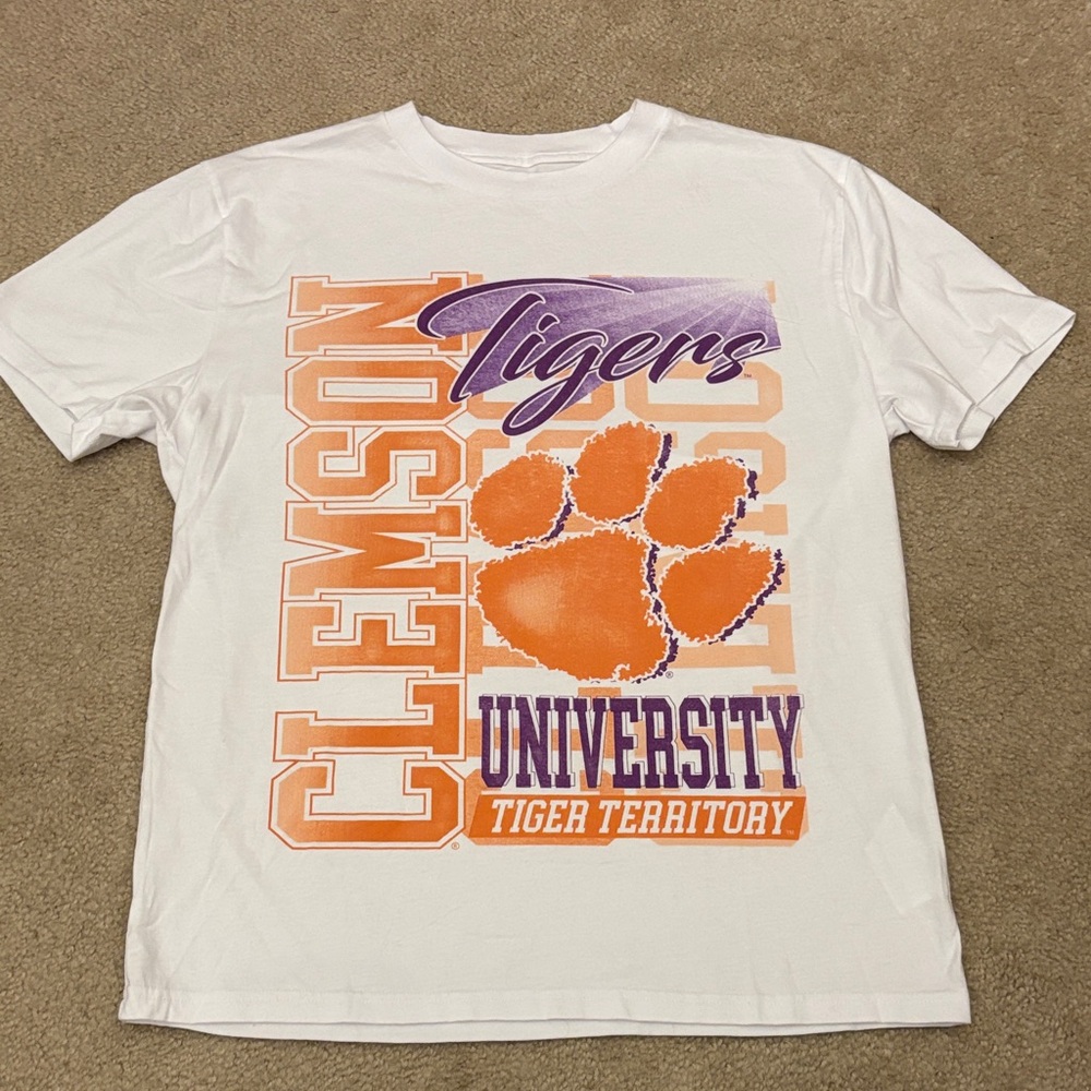 Hollister Clemson Tigers White Cotton Short Sleeve T-Shirt - Size M